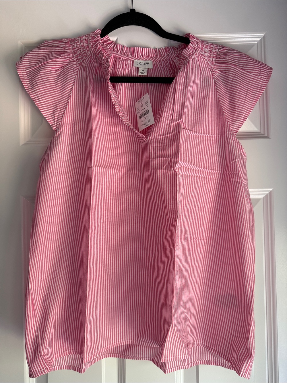 J. Crew Pink Striped Cap Sleeve Blouse